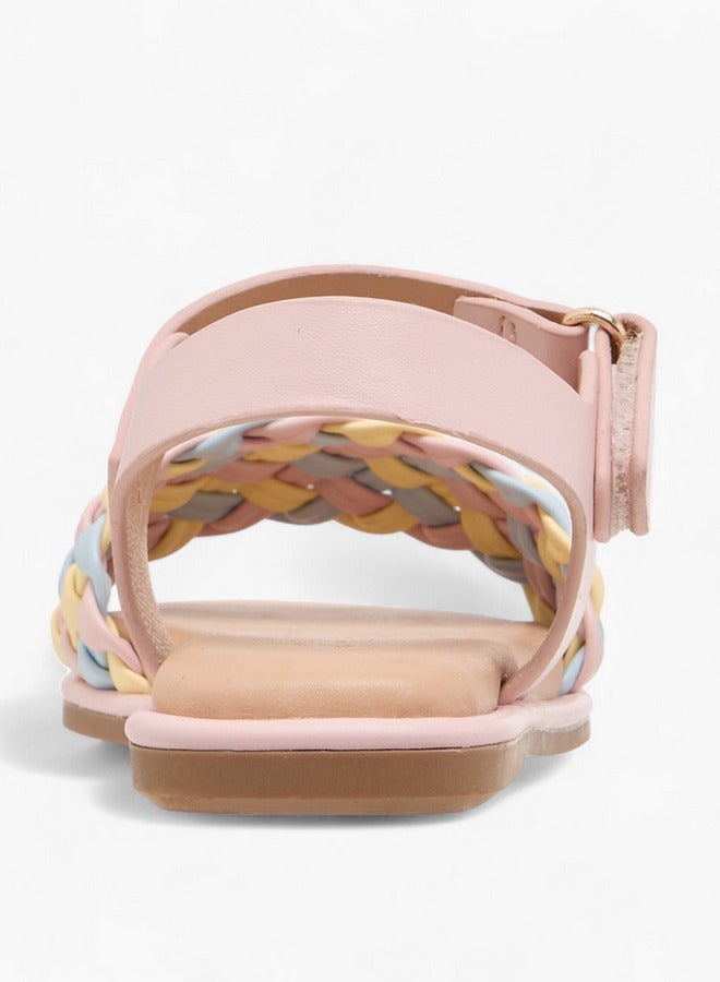 JUNIORS Girls Weave Detail Sandals with Hook and Loop Closure - Image 4