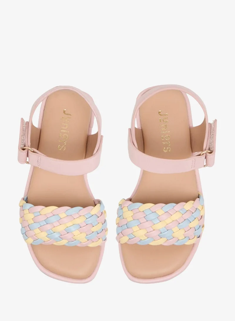 جونيورز صنادل بناتي بنسيج مزخرف وإغلاق بشريط لاصق