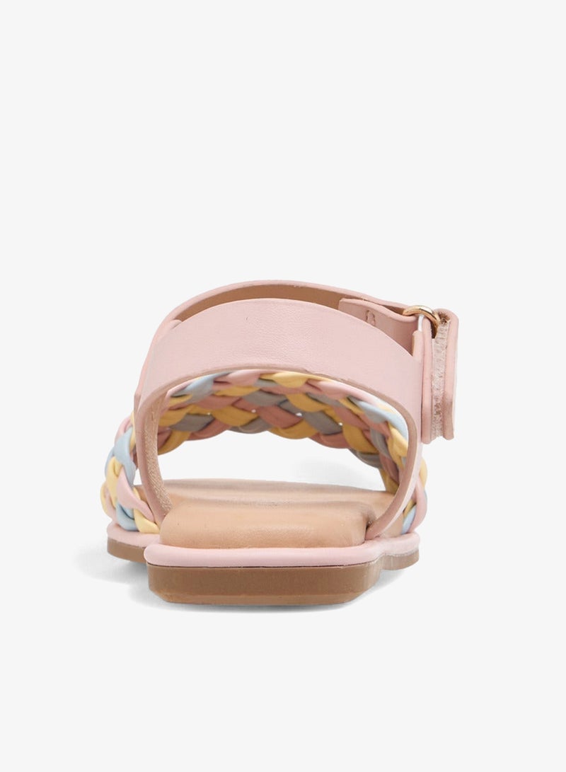 JUNIORS Girls Weave Detail Sandals with Hook and Loop Closure - Image 4