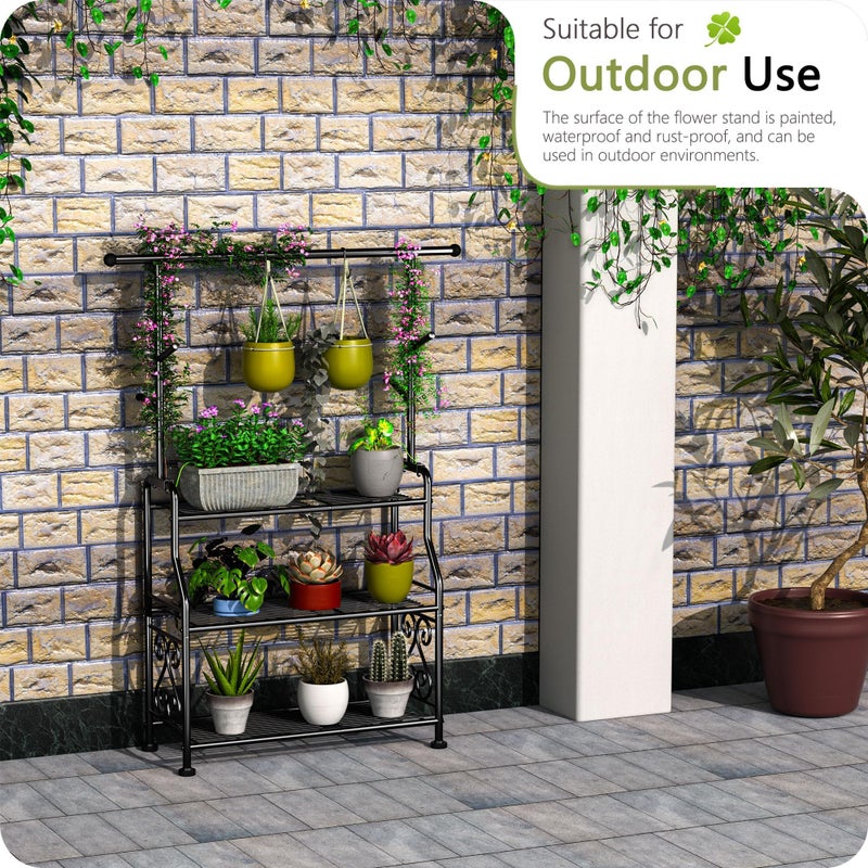 GIOTORENT Plant Stand Indoor, 3-Tier Heavy Duty Metal Shelf for Patio & Indoor, Tall Plant Holds 14+ Plants with 5 Hooks, Rust-Proof Plant Holder for Garden, Balcony, Living Room, Black - Image 5