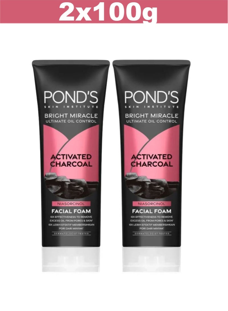 Pond's Bright Miracle Ultimate Oil Control Activated Charcoal Facial Foam 100g x 2 - Image 1