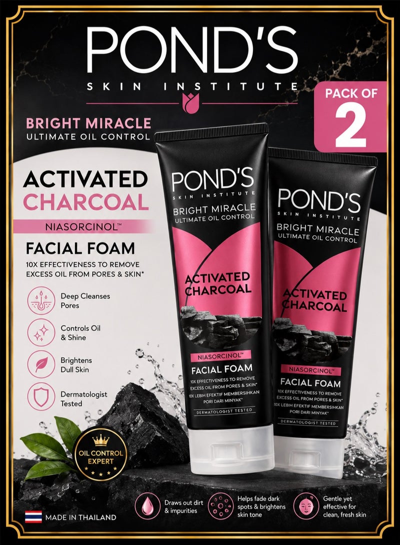 Pond's Bright Miracle Ultimate Oil Control Activated Charcoal Facial Foam 100g x 2 - Image 1
