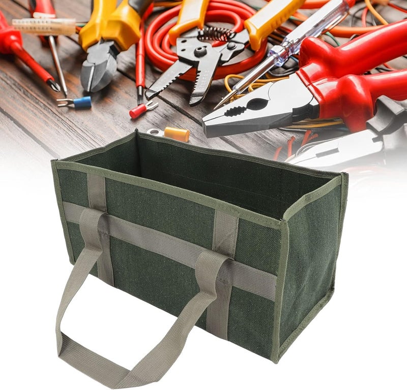 Wide Mouth Tool Bag, Large Capacity Canvas Storage, 29 X 17 X 17cm, OD Green - Waterproof Wear, Portable Hand Carry, Ideal for Electricians and Mechanics (084#-5) - Image 3