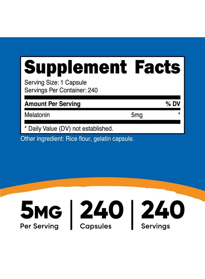 نيوتريكوست ميلاتونين 5 مجم، 240 كبسولة - 5 مجم لكل وجبة، غير معدلة وراثيًا، وخالية من الجلوتين - Image 2