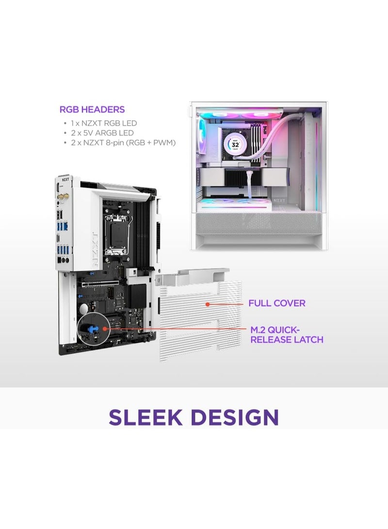 NZXT N7 B850 AMD AM5 ATX Gaming Motherboard for Ryzen 9000/8000/7000, DDR5, 3x M.2, PCIe 5.0, Wi-Fi 6E, 2.5GbE LAN, Full Cover White Design - Image 1