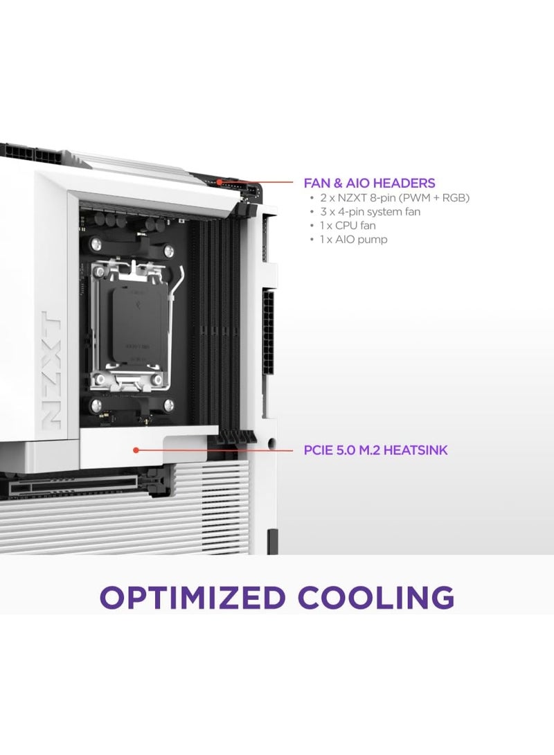 NZXT N7 B850 AMD AM5 ATX Gaming Motherboard for Ryzen 9000/8000/7000, DDR5, 3x M.2, PCIe 5.0, Wi-Fi 6E, 2.5GbE LAN, Full Cover White Design - Image 3