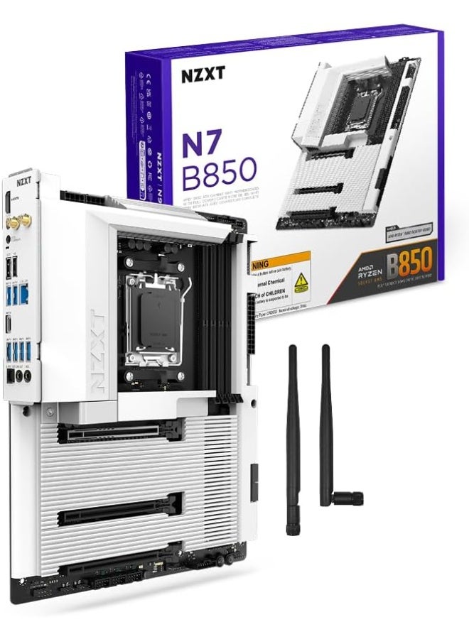 NZXT N7 B850 AMD AM5 ATX Gaming Motherboard for Ryzen 9000/8000/7000, DDR5, 3x M.2, PCIe 5.0, Wi-Fi 6E, 2.5GbE LAN, Full Cover White Design - Image 2