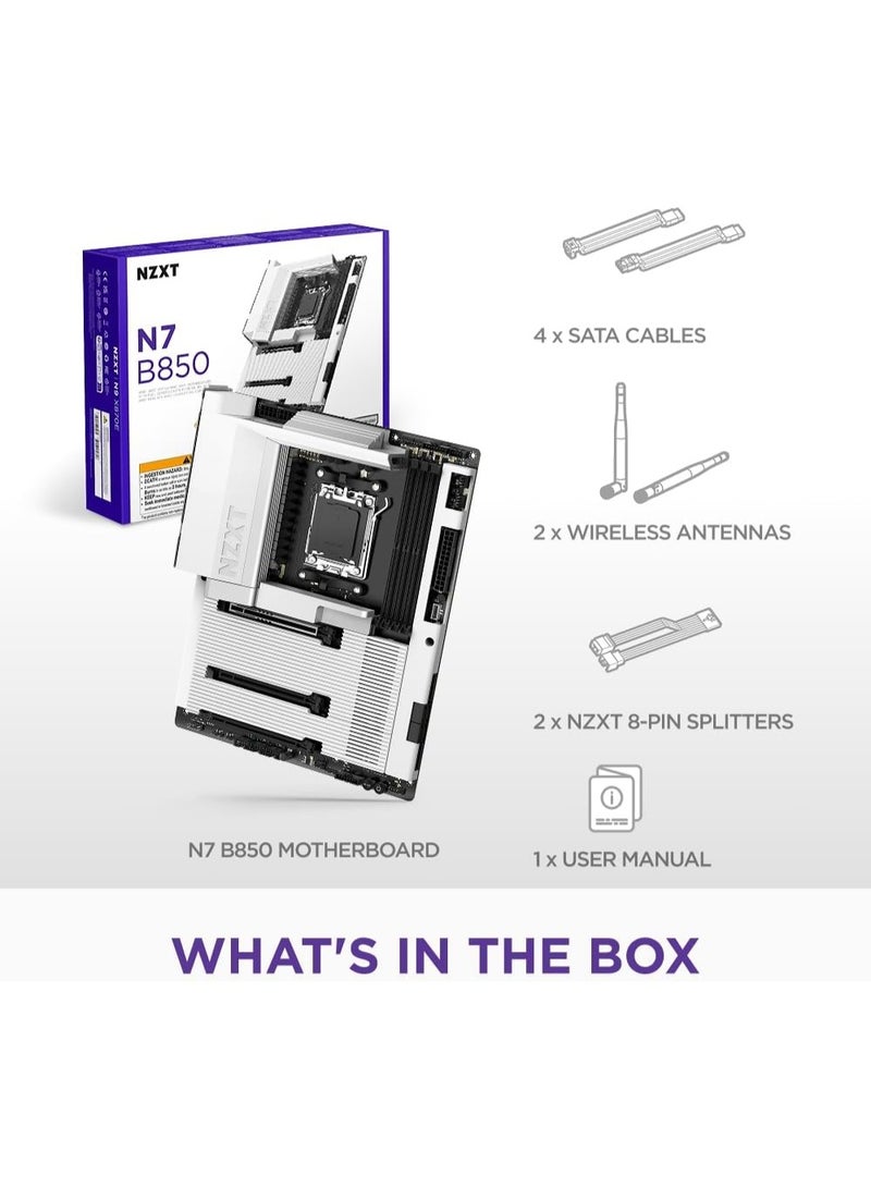 NZXT N7 B850 AMD AM5 ATX Gaming Motherboard for Ryzen 9000/8000/7000, DDR5, 3x M.2, PCIe 5.0, Wi-Fi 6E, 2.5GbE LAN, Full Cover White Design - Image 4