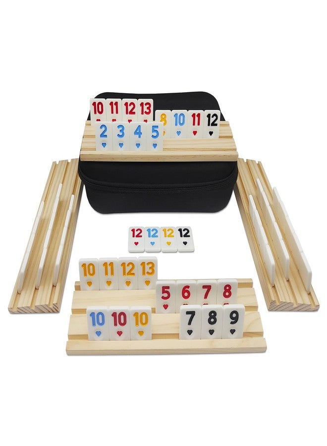 MIDOLITE Rummy Cube Game with 4 Wooden Racks, 106 Rummy Tiles Game Set with Travel Case Rummy Cube Travel Set with 4 Tiles Holders for Family Game Night - Image 1