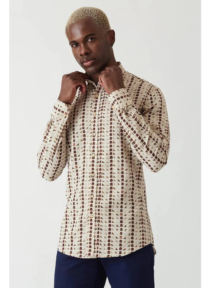 Bisse Men's Slim Fit Long Sleeve Patterned Sports Shirt BROWN GM22Y221152_E11