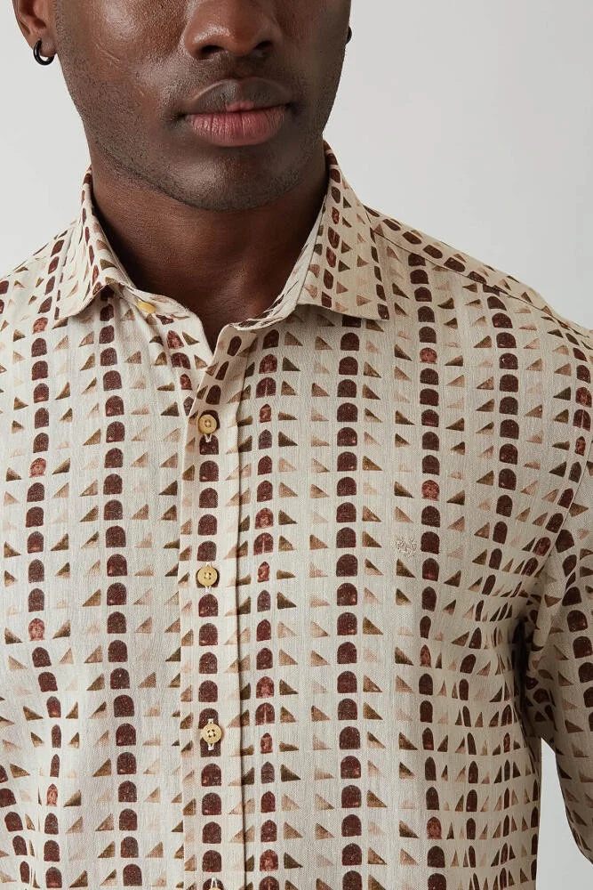 Bisse Men's Slim Fit Long Sleeve Patterned Sports Shirt BROWN GM22Y221152_E11