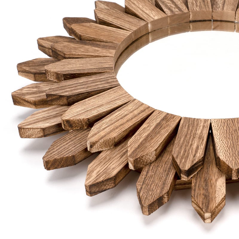 Honiway Wall Mirror Decorative 12 inch Rustic Wood Mirror Sunburst Boho Mirror for Entryway Bedroom Living Room Bathroom House Warming Gifts New Home Essential Carbonized Black - Image 2