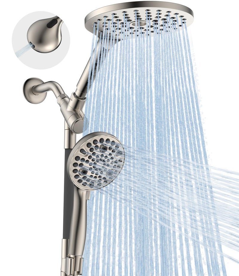 Dual Handheld Shower Head Combo 2in1 Rain Shower Heads System 8 Inch Rainfall Shower Head and 10 Modes High Pressure Hand Held Showerhead with Builtin Power Wash
