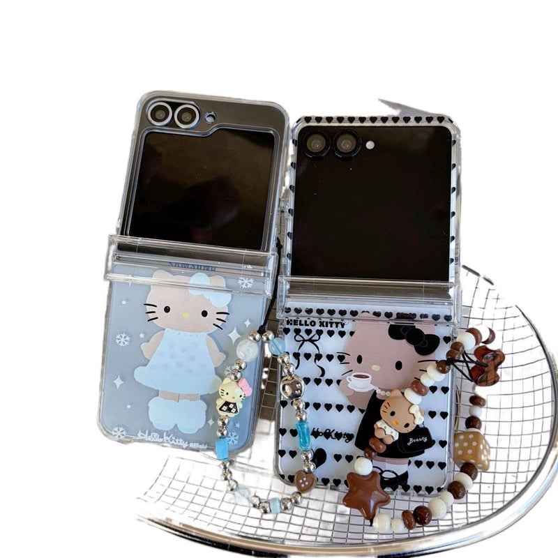 غطاء واقي | PC | Snowflake KT with Chain | حماية من السقوط | نقش القطة | مقاوم للصدمات لـ Samsung Galaxy Z Flip 6 - Image 3