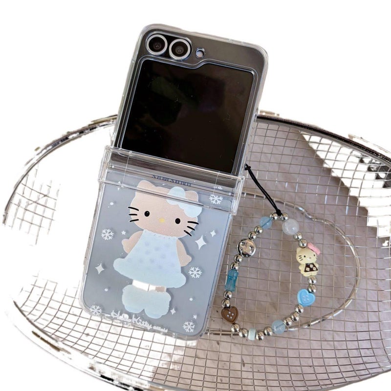 غطاء واقي | PC | Snowflake KT with Chain | حماية من السقوط | نقش القطة | مقاوم للصدمات لـ Samsung Galaxy Z Flip 6 - Image 1