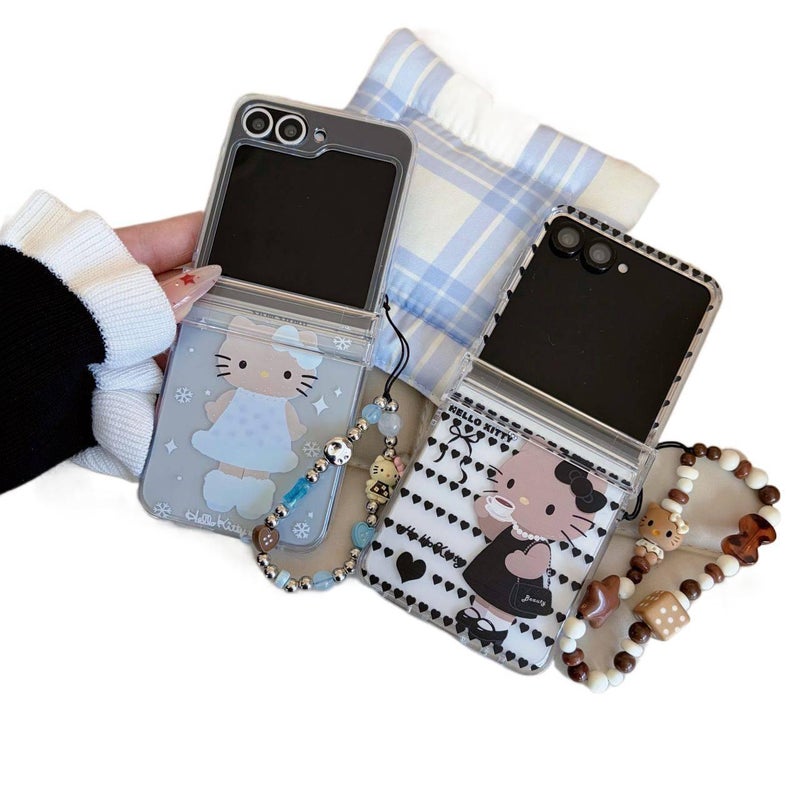 غطاء واقي | PC | Snowflake KT with Chain | حماية من السقوط | نقش القطة | مقاوم للصدمات لـ Samsung Galaxy Z Flip 6 - Image 2