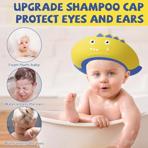 RAMNATH IMPEX RAMNATH Cute Baby Shower Cap Shield, Shower Cap for Kids, Visor Hat for Eye and Ear Protection for 0-9 Years Old Children,Cute Dinosaur shape Makes the Baby Bath More Fun for kids. (pink-yellow) - Image 3