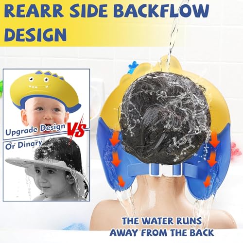 RAMNATH IMPEX RAMNATH Cute Baby Shower Cap Shield, Shower Cap for Kids, Visor Hat for Eye and Ear Protection for 0-9 Years Old Children,Cute Dinosaur shape Makes the Baby Bath More Fun for kids. (pink-yellow) - Image 4