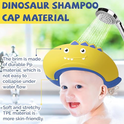 RAMNATH IMPEX RAMNATH Cute Baby Shower Cap Shield, Shower Cap for Kids, Visor Hat for Eye and Ear Protection for 0-9 Years Old Children,Cute Dinosaur shape Makes the Baby Bath More Fun for kids. (pink-yellow) - Image 5