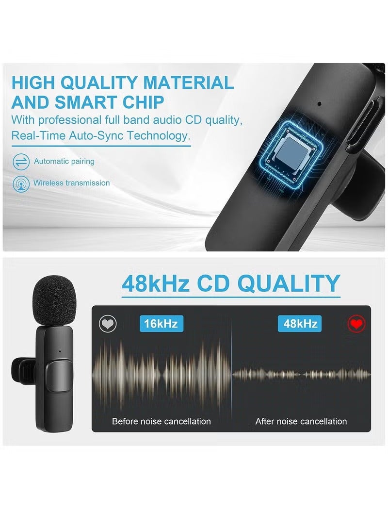 Professional Wireless Lavalier Lapel Microphone for iPhone, iPad - Cordless Omnidirectional Condenser Recording Mic for Interview Video Podcast Vlog YouTube, Bluetooth, Black - Image 5