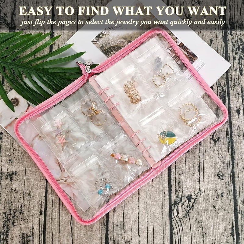 LingLingo Earring Organizer Case Travel Jewelry Organizer Transparent Jewelry Storage Book for Necklace Bracelet Ring Holder with Small Clear Zippered Pouch - Image 2