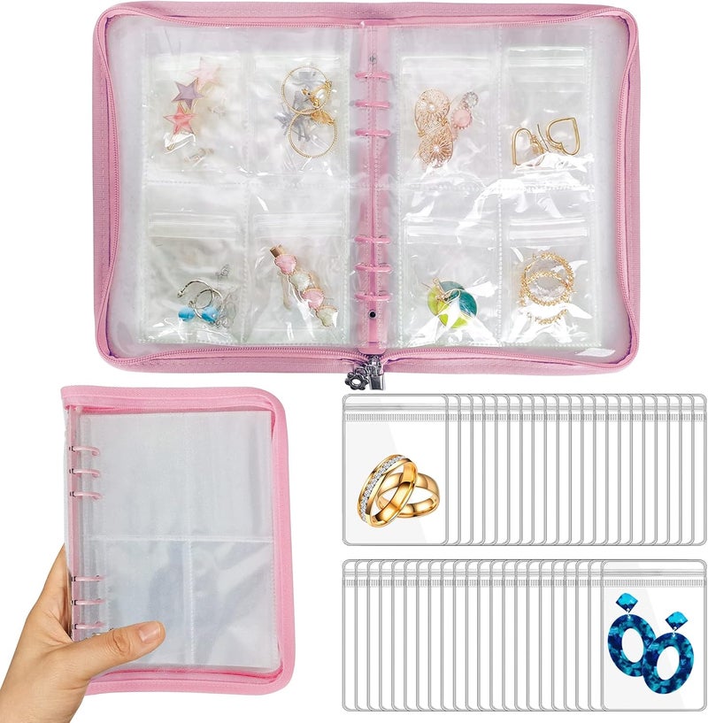 LingLingo Earring Organizer Case Travel Jewelry Organizer Transparent Jewelry Storage Book for Necklace Bracelet Ring Holder with Small Clear Zippered Pouch - Image 1