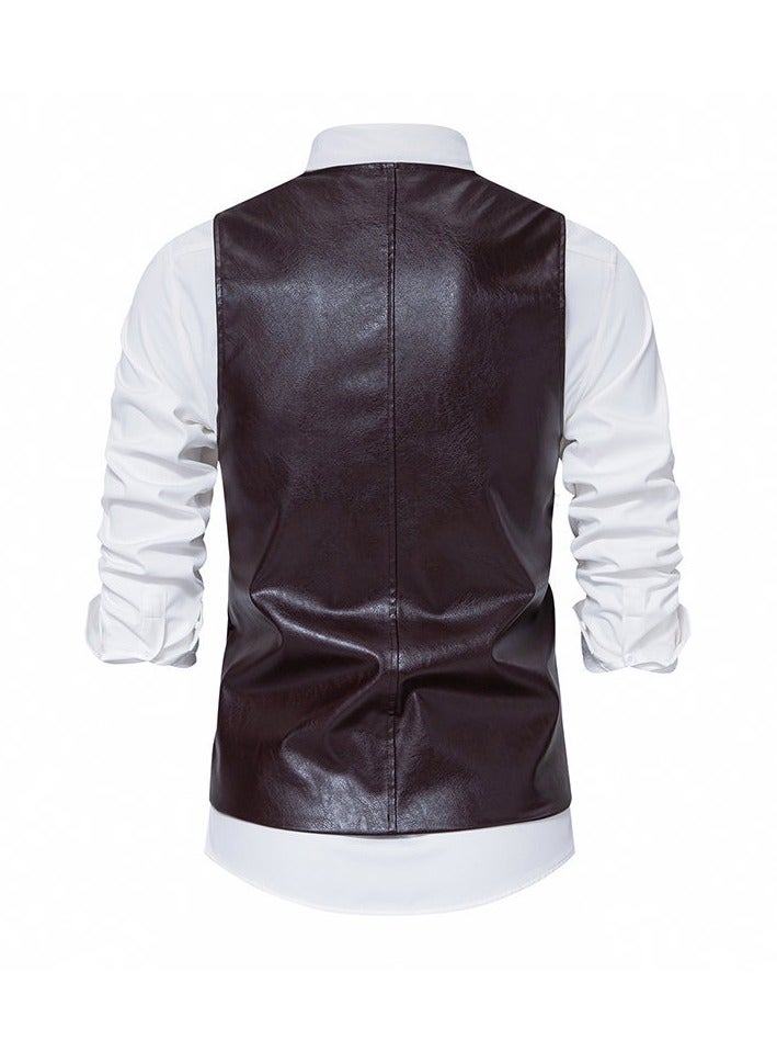 KUYING New Men's PU Leather Solid Color Retro Men's Motorcycle Vest  - Image 2