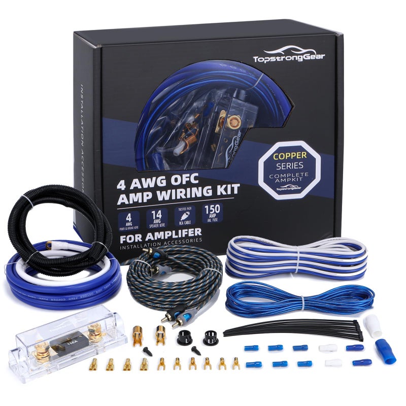 TOPSTRONGGEAR 4 Gauge OFC Amp Kit Car Audio Amplifier Wiring Install Kit with RCA Cables, 150A Fuse, 17FT Power Cable â€“ 4 OFC Complete Subwoofer Installation Kit for Car, Truck, Marine Stereo Systems - Image 1