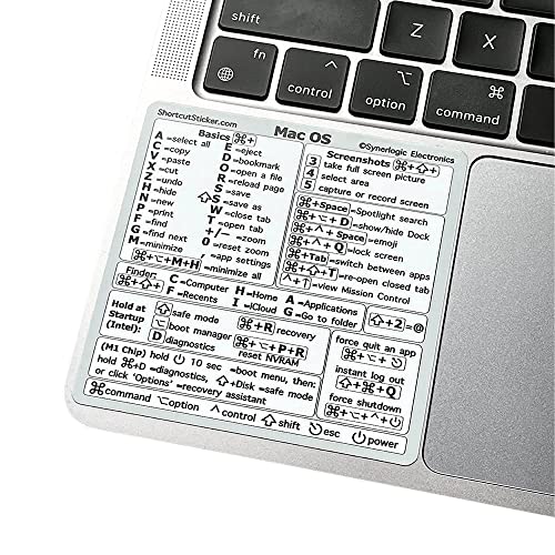Synerlogic Synerlogic Mac OS Shortcuts Sticker  Keyboard Stickers for macOS  NoResidue Laminated Vinyl MacBook Cheatsheet for Laptop  MacBook Shortcuts 2025 White