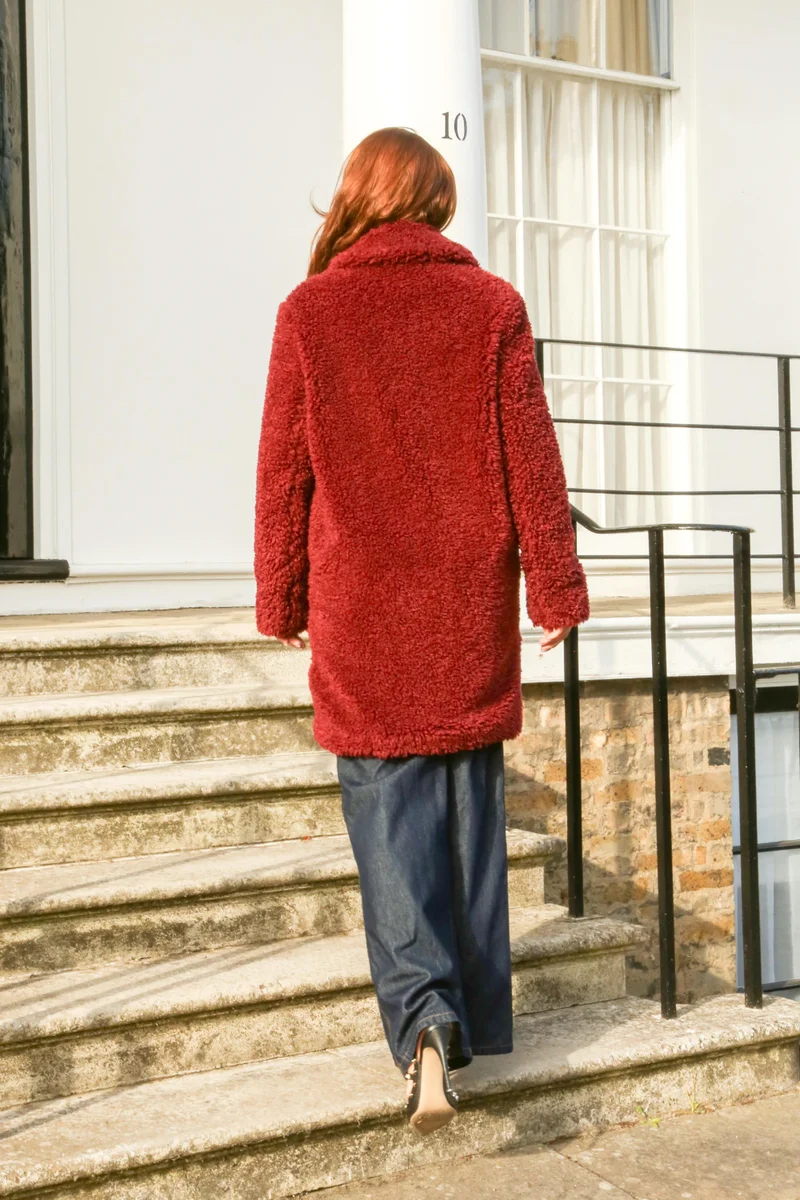 Double Second Bordeaux Luxury Teddy Bear Fur Coat for Women | Best Price UAE