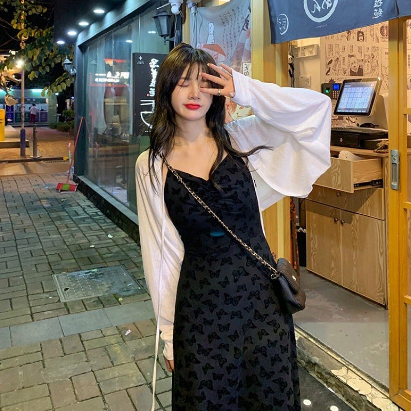 Black knitted cardigan coat womens autumn thin outer shawl long sleeve blouse short small waistcoat sun protection top Black blouse - Image 2