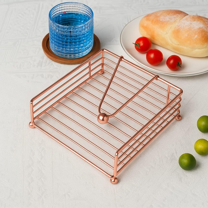 CentraLit حامل مناديل لطاولة الطعام - مع ذراع مثقل - منظم حديث لورق المناديل لحامل لفائف المناديل للمطبخ، المطعم، المزرعة، زينة ديوالي - أدوات المائدة الفندقية (ذهب وردي) - Image 1