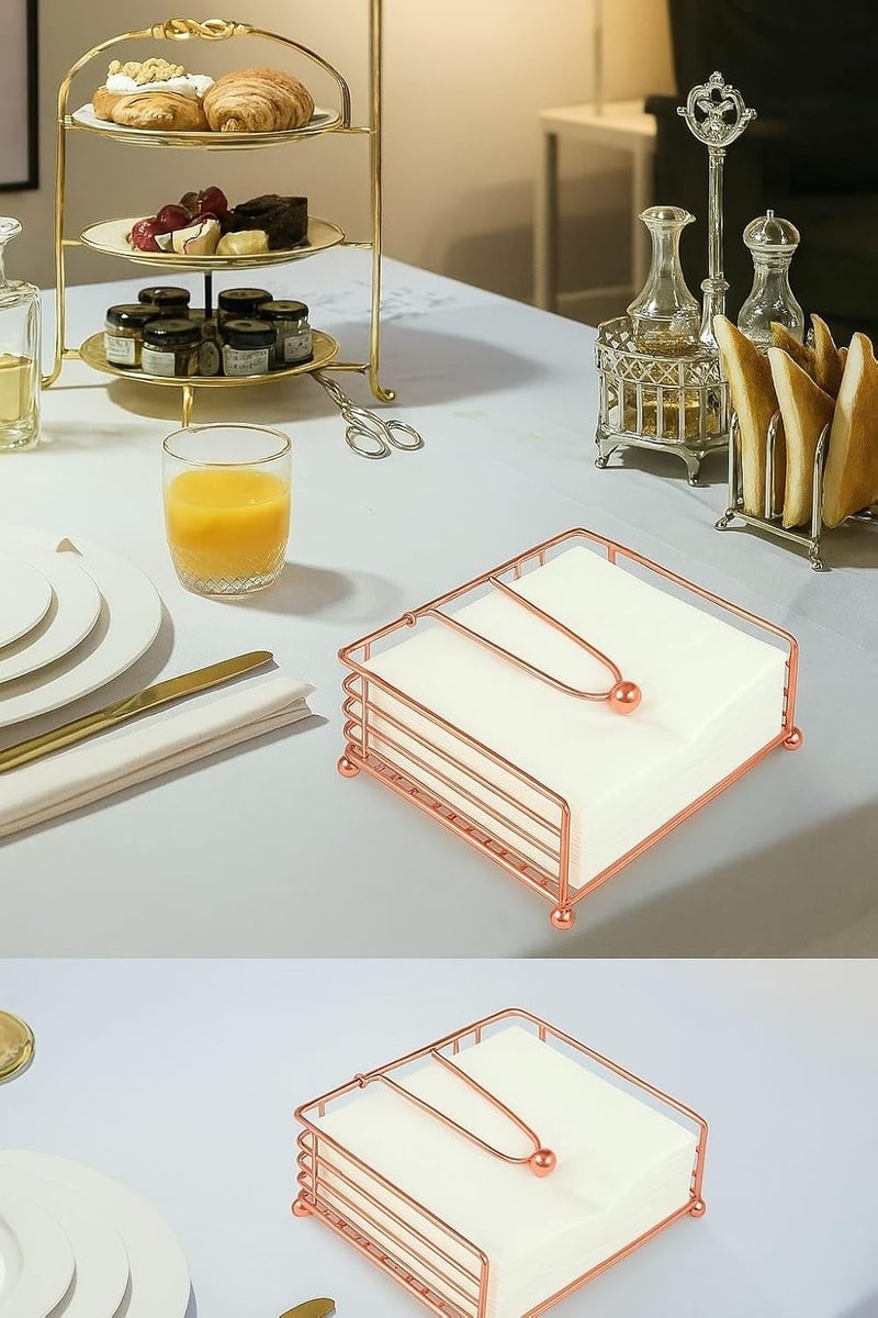 CentraLit حامل مناديل لطاولة الطعام - مع ذراع مثقل - منظم حديث لورق المناديل لحامل لفائف المناديل للمطبخ، المطعم، المزرعة، زينة ديوالي - أدوات المائدة الفندقية (ذهب وردي) - Image 5