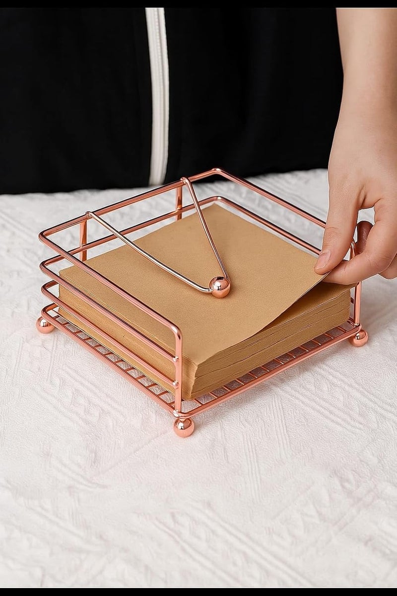 CentraLit حامل مناديل لطاولة الطعام - مع ذراع مثقل - منظم حديث لورق المناديل لحامل لفائف المناديل للمطبخ، المطعم، المزرعة، زينة ديوالي - أدوات المائدة الفندقية (ذهب وردي) - Image 2