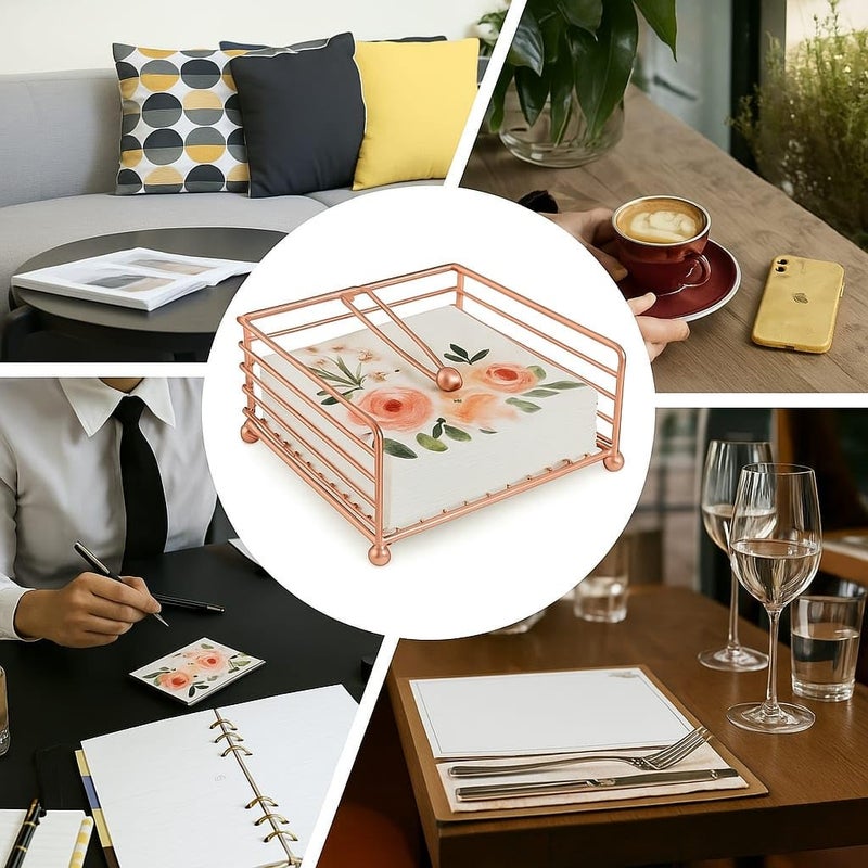 CentraLit حامل مناديل لطاولة الطعام - مع ذراع مثقل - منظم حديث لورق المناديل لحامل لفائف المناديل للمطبخ، المطعم، المزرعة، زينة ديوالي - أدوات المائدة الفندقية (ذهب وردي) - Image 3