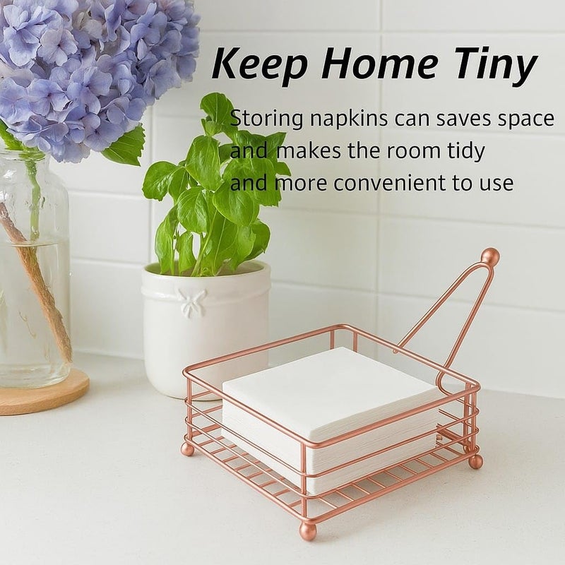 CentraLit حامل مناديل لطاولة الطعام - مع ذراع مثقل - منظم حديث لورق المناديل لحامل لفائف المناديل للمطبخ، المطعم، المزرعة، زينة ديوالي - أدوات المائدة الفندقية (ذهب وردي) - Image 4