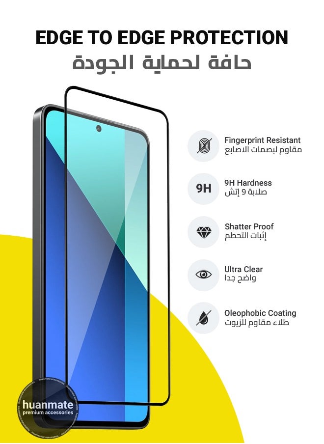 2 Pieces Xiaomi Redmi Note 13 4G Screen Protector – Premium Edge to Edge Tempered Glass, High Transparency, Delicate Touch, Anti-Explosion, Smooth Arc Edges, Easy Installation