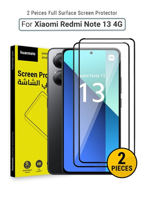 2 Pieces Xiaomi Redmi Note 13 4G Screen Protector – Premium Edge to Edge Tempered Glass, High Transparency, Delicate Touch, Anti-Explosion, Smooth Arc Edges, Easy Installation