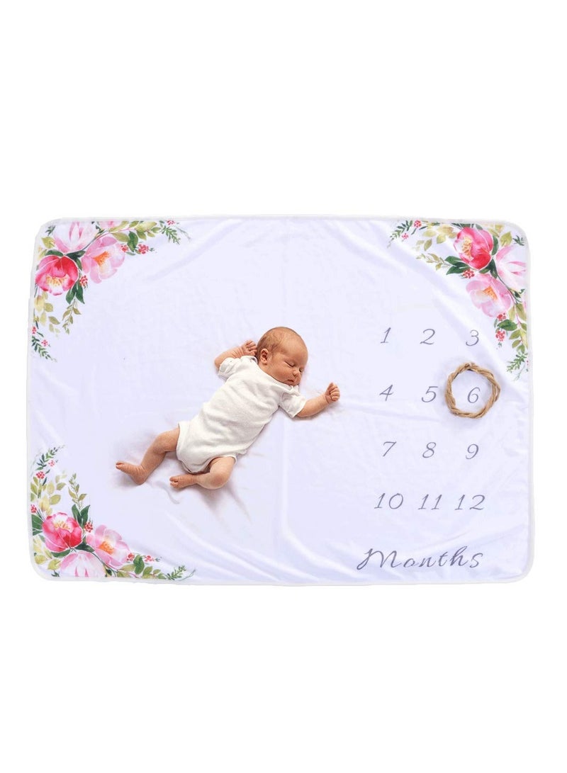 Baby Monthly Milestone Blanket Floral Monthly Milestone Stickers Premium Floral Wreath Baby Photo Blanket for Newborn Baby Shower Monthly Blanket for Baby Pictures - Image 4