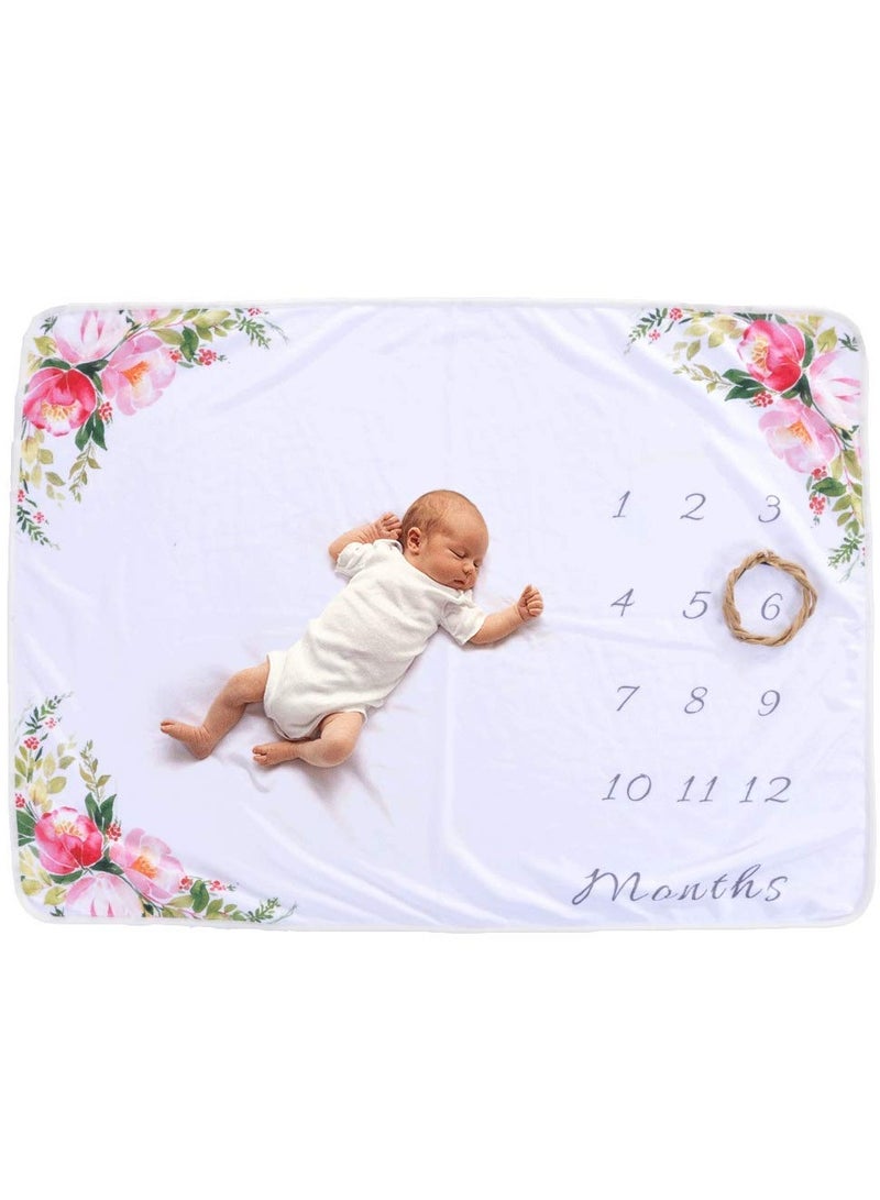 Baby Monthly Milestone Blanket Floral Monthly Milestone Stickers Premium Floral Wreath Baby Photo Blanket for Newborn Baby Shower Monthly Blanket for Baby Pictures - Image 1