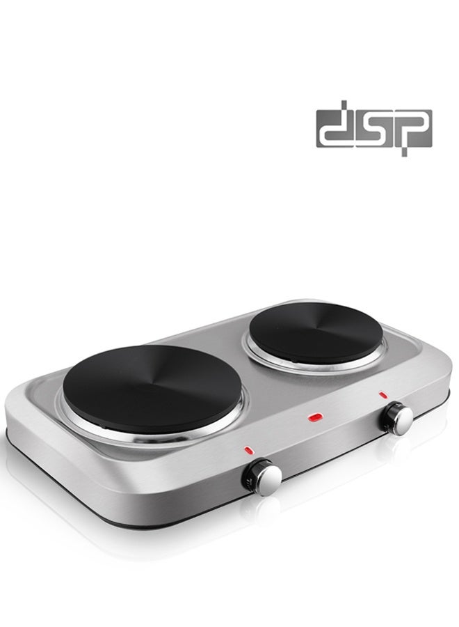 DSP Electric Hot Plate,2500W Countertop Double Cast Iron Burner,Adjustable Temperature Controls,Indicator Lights and Easy to Clean Cooking Stove for Kitchen,Dorm and Camping,KD4057,Silver - Image 1