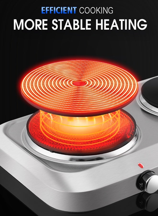 DSP Electric Hot Plate,2500W Countertop Double Cast Iron Burner,Adjustable Temperature Controls,Indicator Lights and Easy to Clean Cooking Stove for Kitchen,Dorm and Camping,KD4057,Silver - Image 5