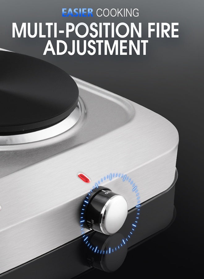 DSP Electric Hot Plate,2500W Countertop Double Cast Iron Burner,Adjustable Temperature Controls,Indicator Lights and Easy to Clean Cooking Stove for Kitchen,Dorm and Camping,KD4057,Silver - Image 4