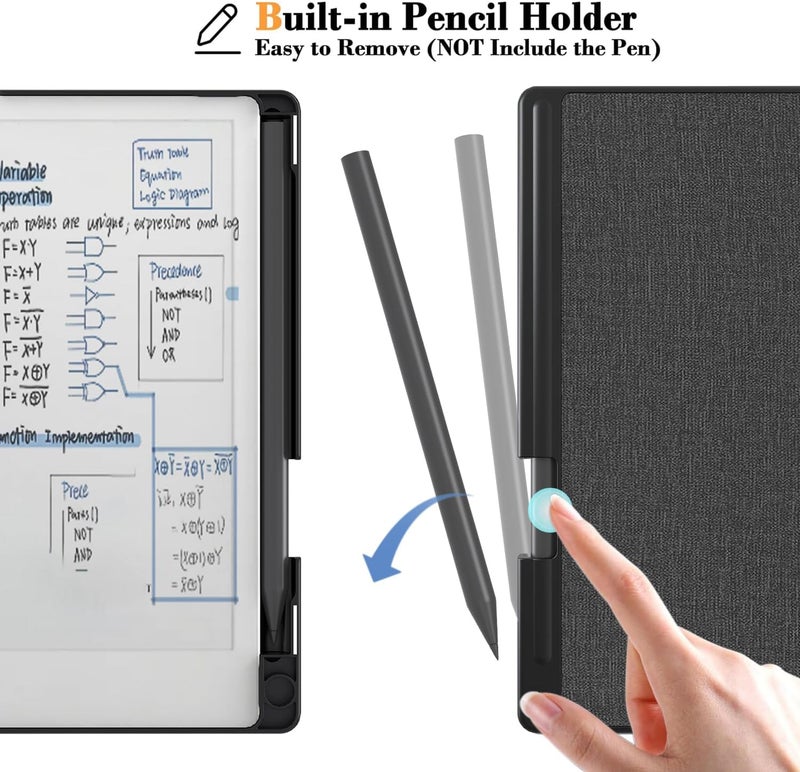 E NET-CASE غلاف لجهاز Remarkable Paper Pro Move 7.3 بوصة، غلاف كتابي بملمس جلدي مع حامل قلم مدمج للإصدار 2025 (أسود) - Image 4