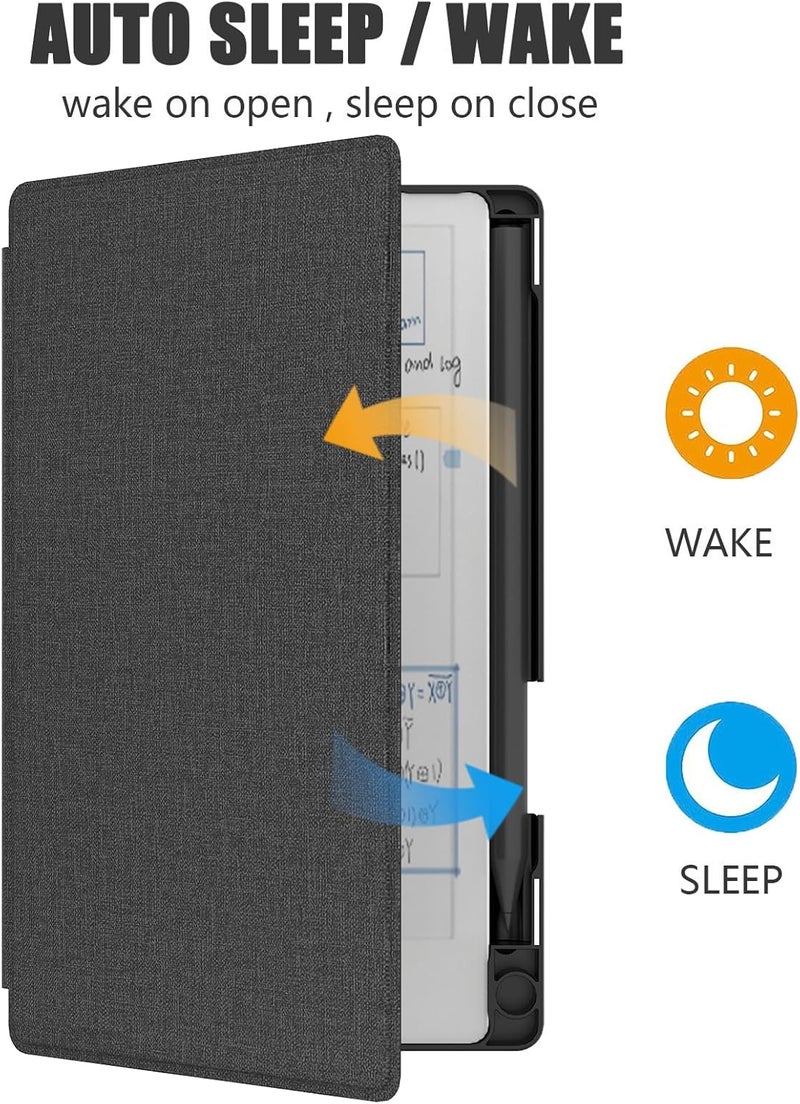 E NET-CASE غلاف لجهاز Remarkable Paper Pro Move 7.3 بوصة، غلاف كتابي بملمس جلدي مع حامل قلم مدمج للإصدار 2025 (أسود) - Image 2