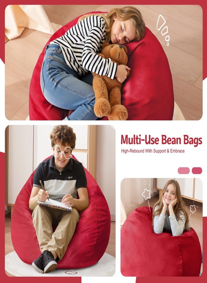 Homguava 2FT Bean Bag Chair: 2' Bean Bags with Memory Foam Filled,Comfy Beanbag Chairs Round Bean Bag Sofa with Dutch Velvet Cover-2FT-28 x28 x22,Red - Image 3