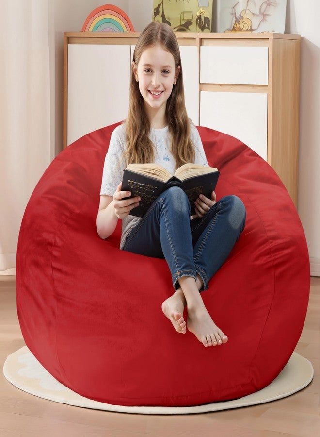 Homguava 2FT Bean Bag Chair: 2' Bean Bags with Memory Foam Filled,Comfy Beanbag Chairs Round Bean Bag Sofa with Dutch Velvet Cover-2FT-28 x28 x22,Red - Image 1