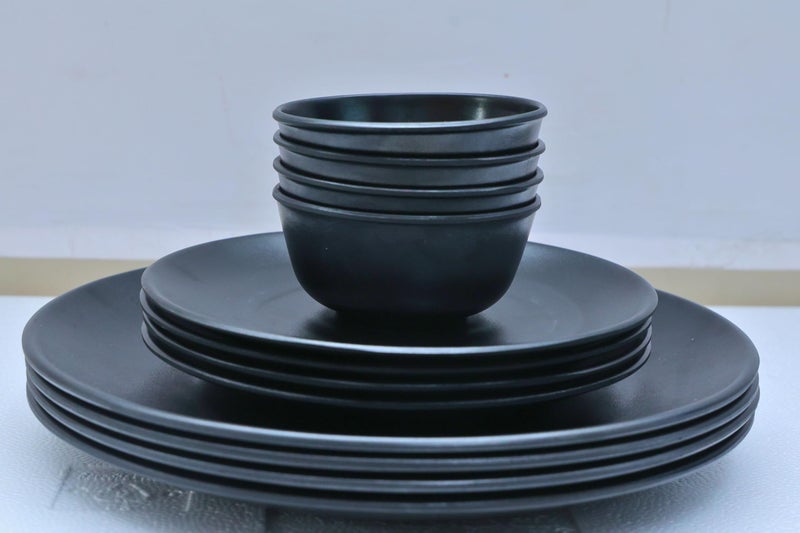 Amar Industries Melamine Dinner Set, Elegant, Unabreakable, Matte Black Spiral Design, Full Plates, Half Plates with Bowl (Set of 12) - Image 4