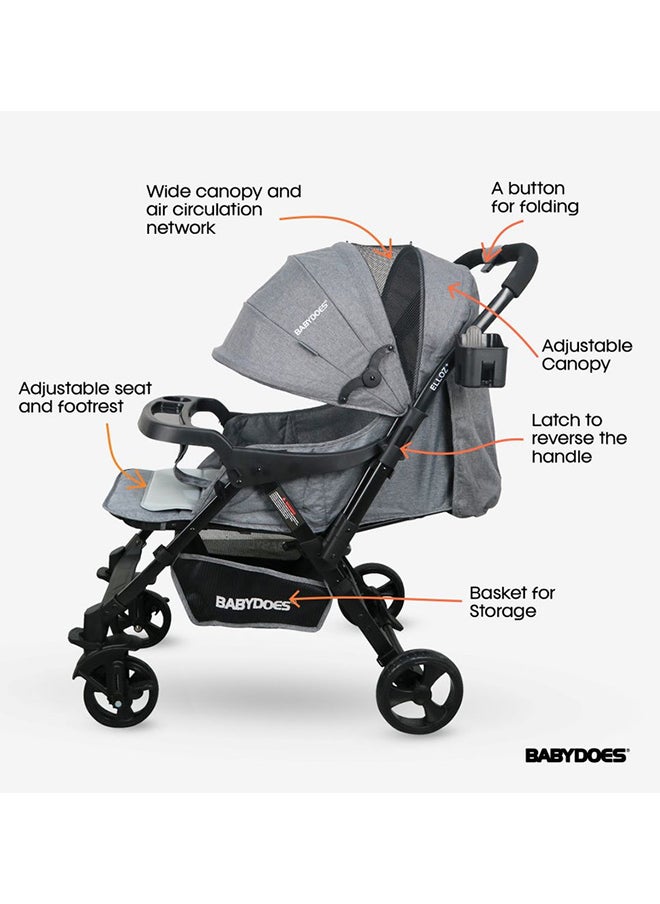 BABYDOES ELLOZ+ Baby Stroller with Reversible Handle 5-point safety harness And Easy One-Hand Fold Lockable Wheels 0 To 4 Year Up To 20 Kg Grey  - Image 3