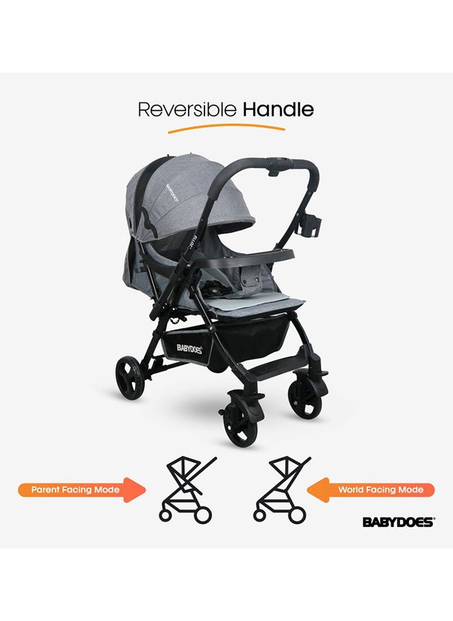 BABYDOES ELLOZ+ Baby Stroller with Reversible Handle 5-point safety harness And Easy One-Hand Fold Lockable Wheels 0 To 4 Year Up To 20 Kg Grey  - Image 4